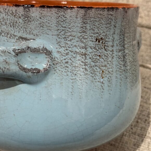 DE SILVA Double Handled Soup Bowl - Blue Terracotta Pottery Crocks 1970s Italy - Picture 11 of 16